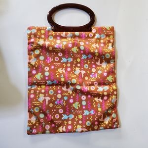 Cute Beachbag. Snaps to a Smaller Size.  Plastic Tortoise Shell Handles.  NWOT